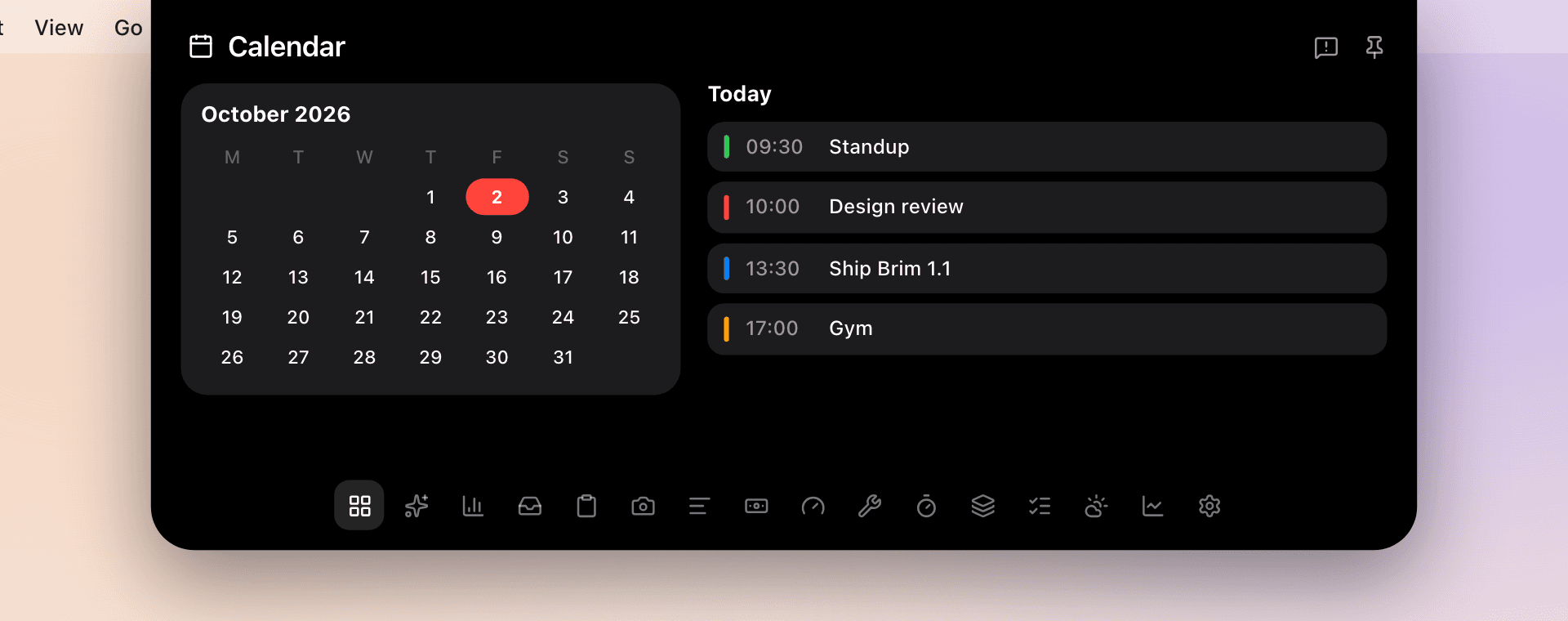 Brim Calendar panel